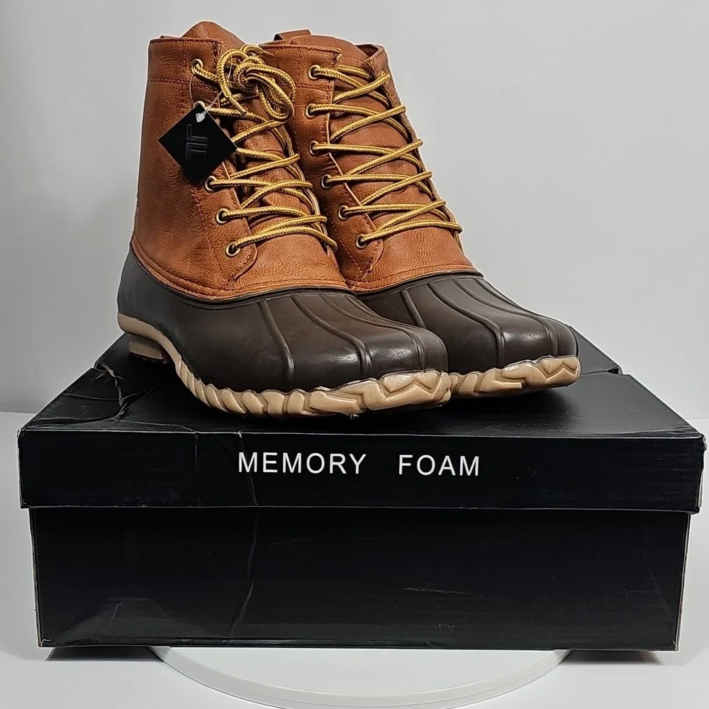 London Fog Tan and Dark Brown Waterproof Lace-Up Duck Boots